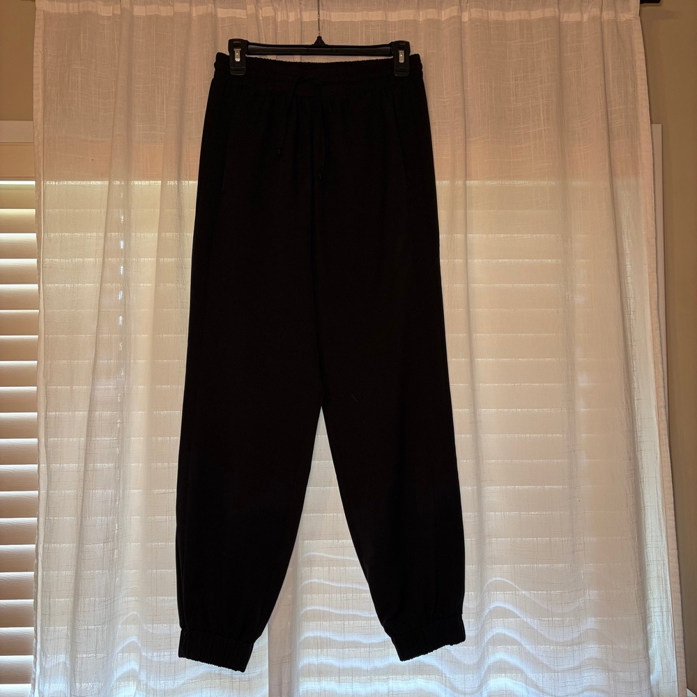 Topshop Jogger Pants Women Size 6‎ Black Crepe Elastic Waist Cuffed Athleisure